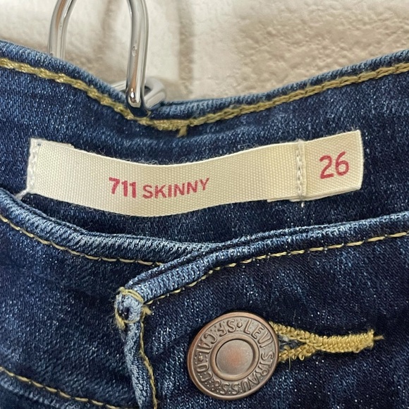 Levis 711 Skinny Ripped Distressed Stretch Blue Jeans Womens Size 26 - Picture 3 of 7